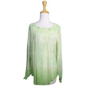 Sundance Smocked Green Ombre Sheer Top Large Long Sleeve Pullover